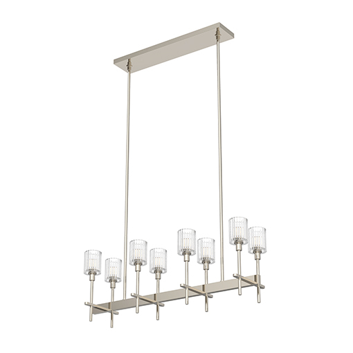 SALITA 8 LIGHT LINEAR PENDANT POLISHED NICKEL RIBBED CRYSTAL