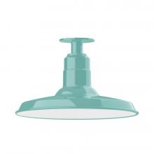 Montclair Light Works FMB183-48-W14-L13 - 14&#34; Warehouse shade, LED Flush Mount ceiling light with wire grill, Sea Green