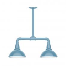 Montclair Light Works MSB105-54-W08-L10 - 8&#34; Cafe shade, 2-light LED Stem Hung Pendant with wire grill, Light Blue