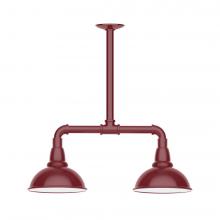 Montclair Light Works MSB105-55-W08-L10 - 8&#34; Cafe shade, 2-light LED Stem Hung Pendant with wire grill, Barn Red