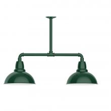 Montclair Light Works MSD106-42-W12-L12 - 12&#34; Cafe shade, 2-light LED Stem Hung Pendant with wire grill, Forest Green