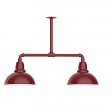 Montclair Light Works MSD106-55-W12-L12 - 12&#34; Cafe shade, 2-light LED Stem Hung Pendant with wire grill, Barn Red