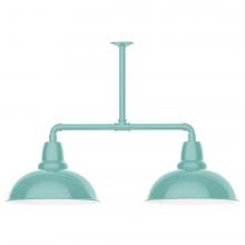 Montclair Light Works MSD108-48-W16-L13 - 16&#34; Cafe shade, 2-light LED Stem Hung Pendant with wire grill, Sea Green