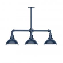 Montclair Light Works MSK105-50-W08-L10 - 8&#34; Cafe shade, 3-light LED Stem Hung Pendant with wire grill, Navy