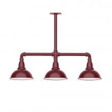 Montclair Light Works MSK105-55-W08-L10 - 8&#34; Cafe shade, 3-light LED Stem Hung Pendant with wire grill, Barn Red