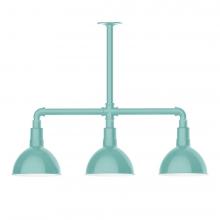 Montclair Light Works MSK114-48-W08-L10 - 8&#34; Deep Bowl shade, 3-light LED Stem Hung Pendant with wire grill, Sea Green