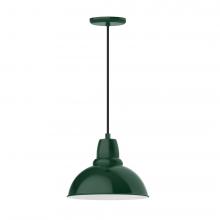 Montclair Light Works PEB106-42-L12 - 12&#34; Cafe shade, LED Pendant with black cord and canopy, Forest Green