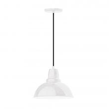 Montclair Light Works PEB106-44-C02-L12 - 12&#34; Cafe shade, LED Pendant with black solid fabric cord and canopy, White