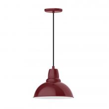 Montclair Light Works PEB106-55-L12 - 12&#34; Cafe shade, LED Pendant with black cord and canopy, Barn Red