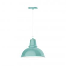 Montclair Light Works PEB107-48-C21-L13 - 14&#34; Cafe shade, LED Pendant with white cord and canopy, Sea Green