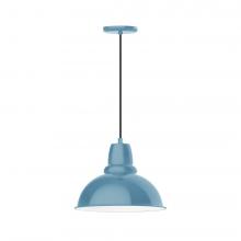 Montclair Light Works PEB107-54-C21-L13 - 14&#34; Cafe shade, LED Pendant with white cord and canopy, Light Blue