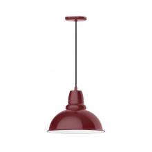 Montclair Light Works PEB107-55-C21-L13 - 14&#34; Cafe shade, LED Pendant with white cord and canopy, Barn Red