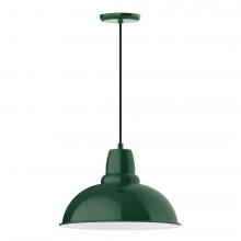 Montclair Light Works PEB108-42-C21-L13 - 16&#34; Cafe shade, LED Pendant with white cord and canopy, Forest Green