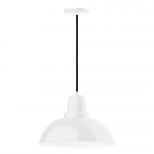 Montclair Light Works PEB108-44-C20-L13 - 16&#34; Cafe shade, LED Pendant with white solid fabric cord and canopy, White