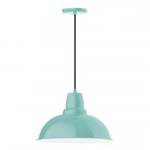 Montclair Light Works PEB108-48-L13 - 16&#34; Cafe shade, LED Pendant with black cord and canopy, Sea Green