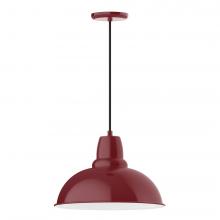 Montclair Light Works PEB108-55-C21-L13 - 16&#34; Cafe shade, LED Pendant with white cord and canopy, Barn Red