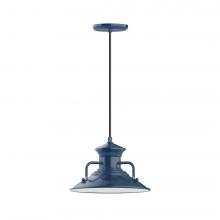 Montclair Light Works PEB142-50-C16-L12 - 12&#34; Homestead shade, LED Pendant with navy mini tweed fabric cord and canopy, Navy