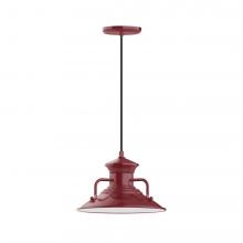 Montclair Light Works PEB142-55-C20-L12 - 12&#34; Homestead shade, LED Pendant with white solid fabric cord and canopy, Barn Red