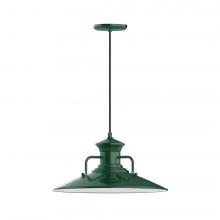 Montclair Light Works PEB143-42-C25-L13 - 18&#34; Homestead shade, LED Pendant with polished copper fabric cord and canopy, Forest Green