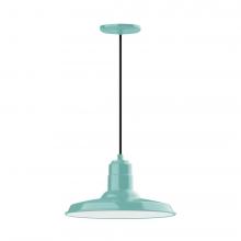 Montclair Light Works PEB183-48-L13 - 14&#34; Warehouse shade, LED Pendant with black cord and canopy, Sea Green