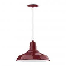 Montclair Light Works PEB184-55-L13 - 16&#34; Warehouse shade, LED Pendant with black cord and canopy, Barn Red