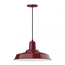 Montclair Light Works PEB185-55-C26-L13 - 18&#34; Warehouse shade, LED Pendant with ivory fabric cord and canopy, Barn Red