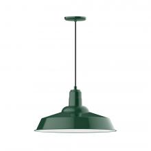 Montclair Light Works PEB186-42-W20-L14 - 20&#34; Warehouse shade, LED Pendant with black cord and canopy, wire grill, Forest Green