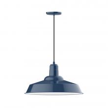 Montclair Light Works PEB186-50-W20-L14 - 20&#34; Warehouse shade, LED Pendant with black cord and canopy, wire grill, Navy