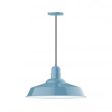 Montclair Light Works PEB186-54-W20-L14 - 20&#34; Warehouse shade, LED Pendant with black cord and canopy, wire grill, Light Blue