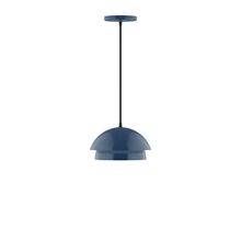 Montclair Light Works PEBX445-50-C01-L10 - 10&#34; Nest LED Pendant, brown and ivory houndstooth fabric cord with canopy, Navy