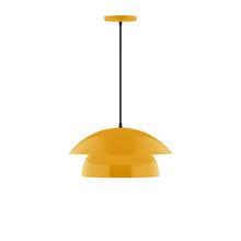 Montclair Light Works PEBX446-21-C01-L12 - 16&#34; Nest LED Pendant, brown and ivory houndstooth fabric cord with canopy, Bright Yellow