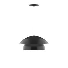 Montclair Light Works PEBX446-41-C22-L12 - 16&#34; Nest LED Pendant, white and gray dot fabric cord with canopy, Black