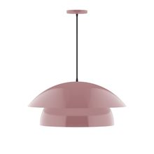 Montclair Light Works PEBX447-20-C23-L13 - 24" Nest LED Pendant, red and white zigzag fabric cord with canopy, Mauve