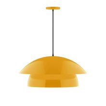 Montclair Light Works PEBX447-21-C01-L13 - 24" Nest LED Pendant, brown and ivory houndstooth fabric cord with canopy, Bright Yellow