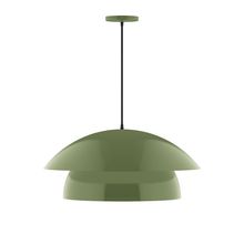 Montclair Light Works PEBX447-22-C25-L13 - 24" Nest LED Pendant, polished copper fabric cord with canopy, Fern Green