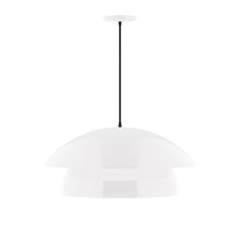 Montclair Light Works PEBX447-44-C04-L13 - 24" Nest LED Pendant, black and white houndstooth fabric cord with canopy, White