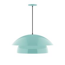 Montclair Light Works PEBX447-48-C27-L13 - 24" Nest LED Pendant, neutral argyle fabric cord with canopy, Sea Green