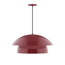 Montclair Light Works PEBX447-55-C23-L13 - 24" Nest LED Pendant, red and white zigzag fabric cord with canopy, Barn Red