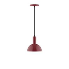 Montclair Light Works PEBX456-55-C22-L10 - 8" Stack Mini Dome LED Pendant, white and gray dot fabric cord with canopy, Barn Red