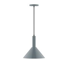 Montclair Light Works PEBX466-40-C04-L12 - 12" Stack Cone LED Pendant, black and white houndstooth fabric cord with canopy, Slate Gray