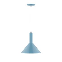 Montclair Light Works PEBX466-54-C04-L12 - 12" Stack Cone LED Pendant, black and white houndstooth fabric cord with canopy, Light Blue