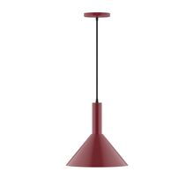 Montclair Light Works PEBX466-55-C01-L12 - 12" Stack Cone LED Pendant, brown and ivory houndstooth fabric cord with canopy, Barn Red