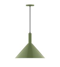 Montclair Light Works PEBX467-22-C01-L13 - 18" Stack Cone LED Pendant, brown and ivory houndstooth fabric cord with canopy, Fern Green