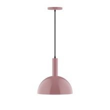 Montclair Light Works PEBX471-20-C23-L12 - 12" Stack Dome LED Pendant, red and white zigzag fabric cord with canopy, Mauve