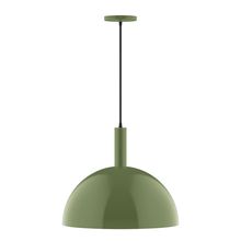 Montclair Light Works PEBX472-22-C25-L13 - 18" Stack Dome LED Pendant, polished copper fabric cord with canopy, Fern Green