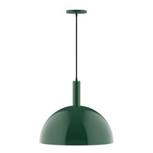 Montclair Light Works PEBX472-42-C01-L13 - 18" Stack Dome LED Pendant, brown and ivory houndstooth fabric cord with canopy, Forest Green