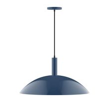 Montclair Light Works PEBX477-50-C04-L14 - 24" Stack Half Dome LED Pendant, black and white houndstooth fabric cord with canopy, Navy