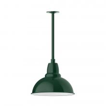 Montclair Light Works STA107-42-W14-L13 - 14&#34; Cafe shade, stem mount LED Pendant with canopy with wire grill, Forest Green