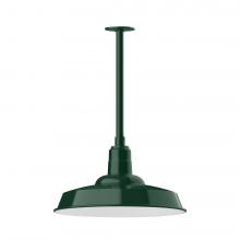 Montclair Light Works STB185-42-W18-L13 - 18&#34; Warehouse shade, stem mount LED Pendant with wire grill, Forest Green