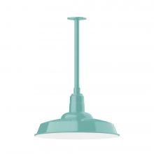 Montclair Light Works STB185-48-W18-L13 - 18&#34; Warehouse shade, stem mount LED Pendant with wire grill, Sea Green